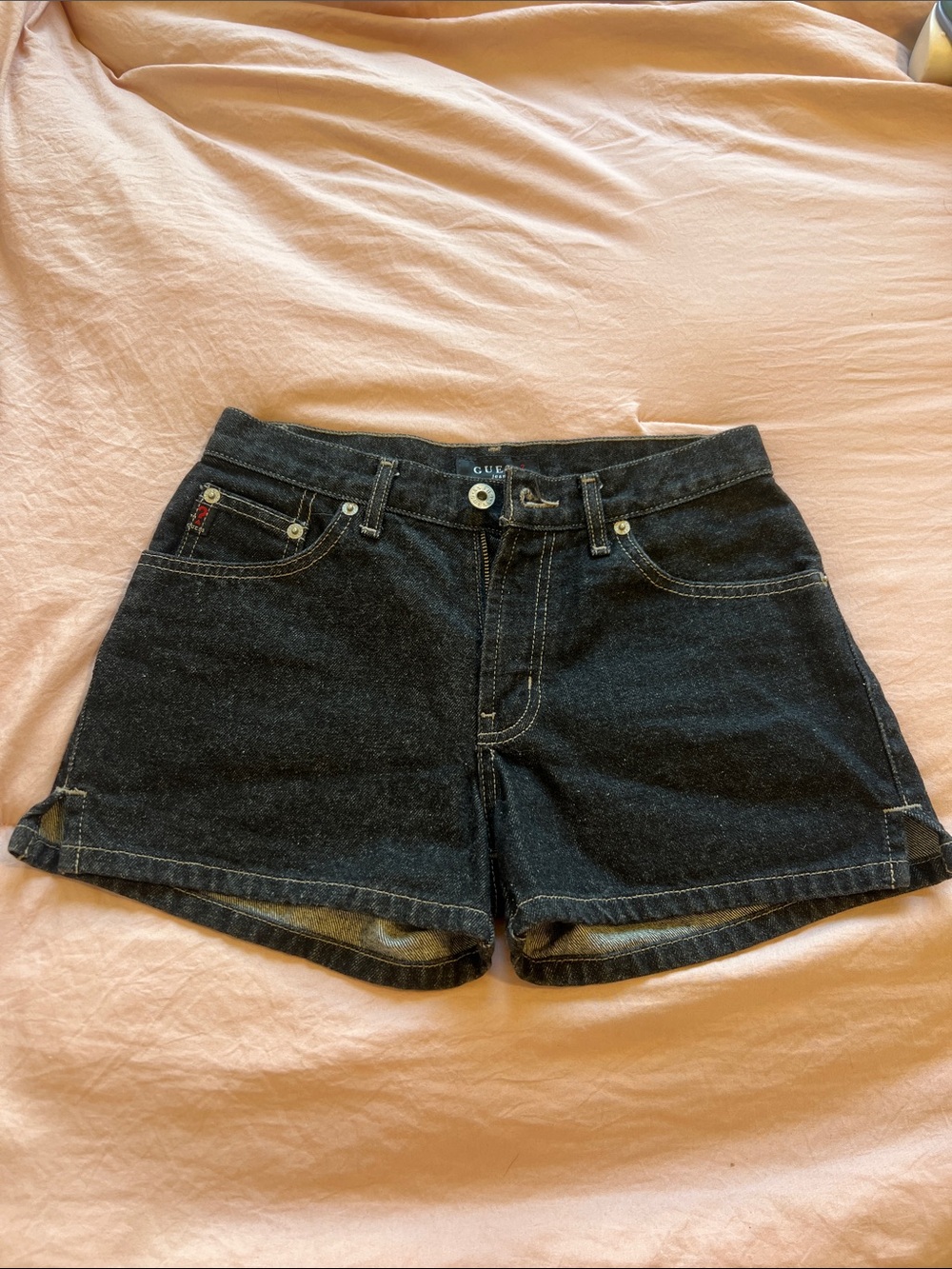 Guess Denim Shorts Low Rise Dark Wash Y2K Size 26
